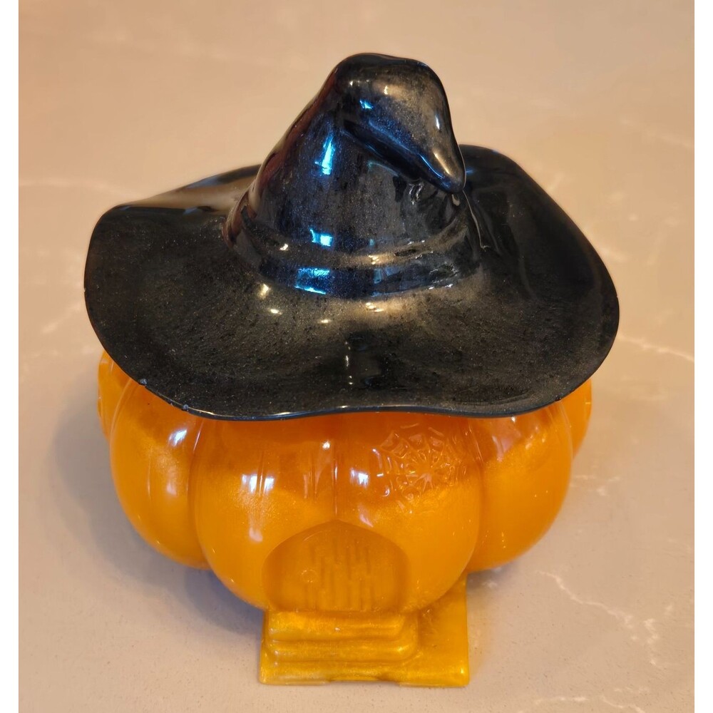 Resin Witch Hat Pumpkin House Trinket Box Orange Black Gothic Halloween Handmade